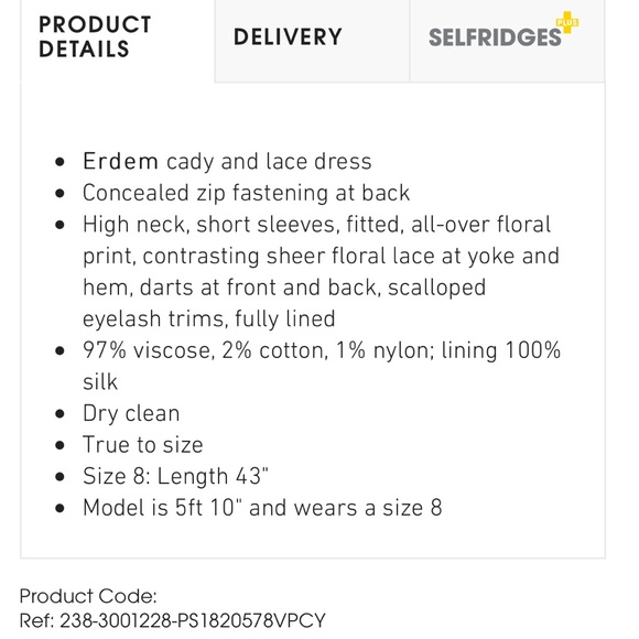 🔥 HP 🔥 Erdem Keni Floral Lace And Cady Dress - Picture 14 of 14